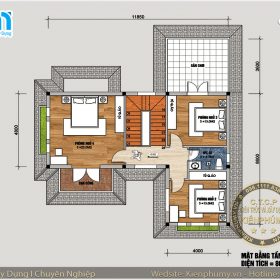 Bản vẽ thiết kế nhà vườn chữ L 2 tầng 100m2 4 phòng ngủ